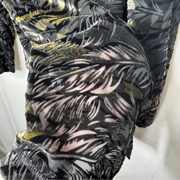 ROBERT LOUIS / vintage silk blend velvet burnout cowl neck leaf blouse top / S - Picture 5 of 8